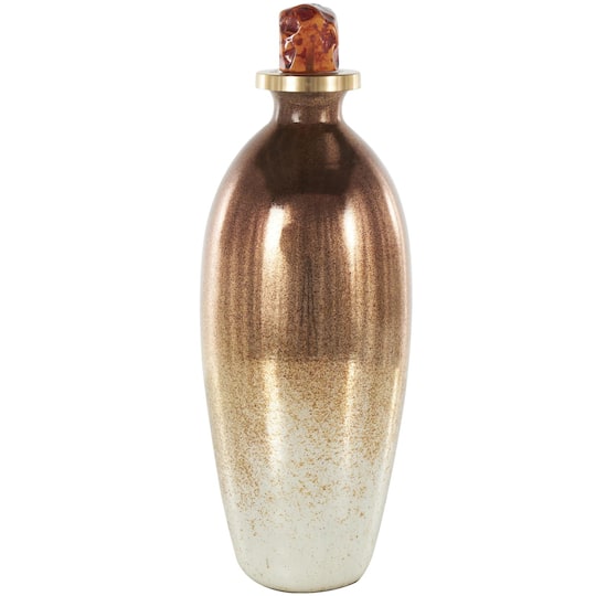 17" Gold, Beige & Copper Glass Speckled Ombre Decorative Jars with Textured Top Knob